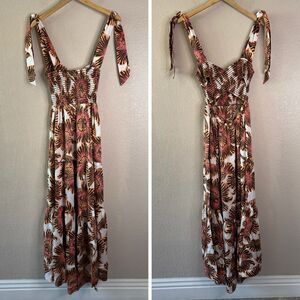 NEW Omika Lana Maxi Dress Women Large Camille Fig Floral Print Smocked Crossback